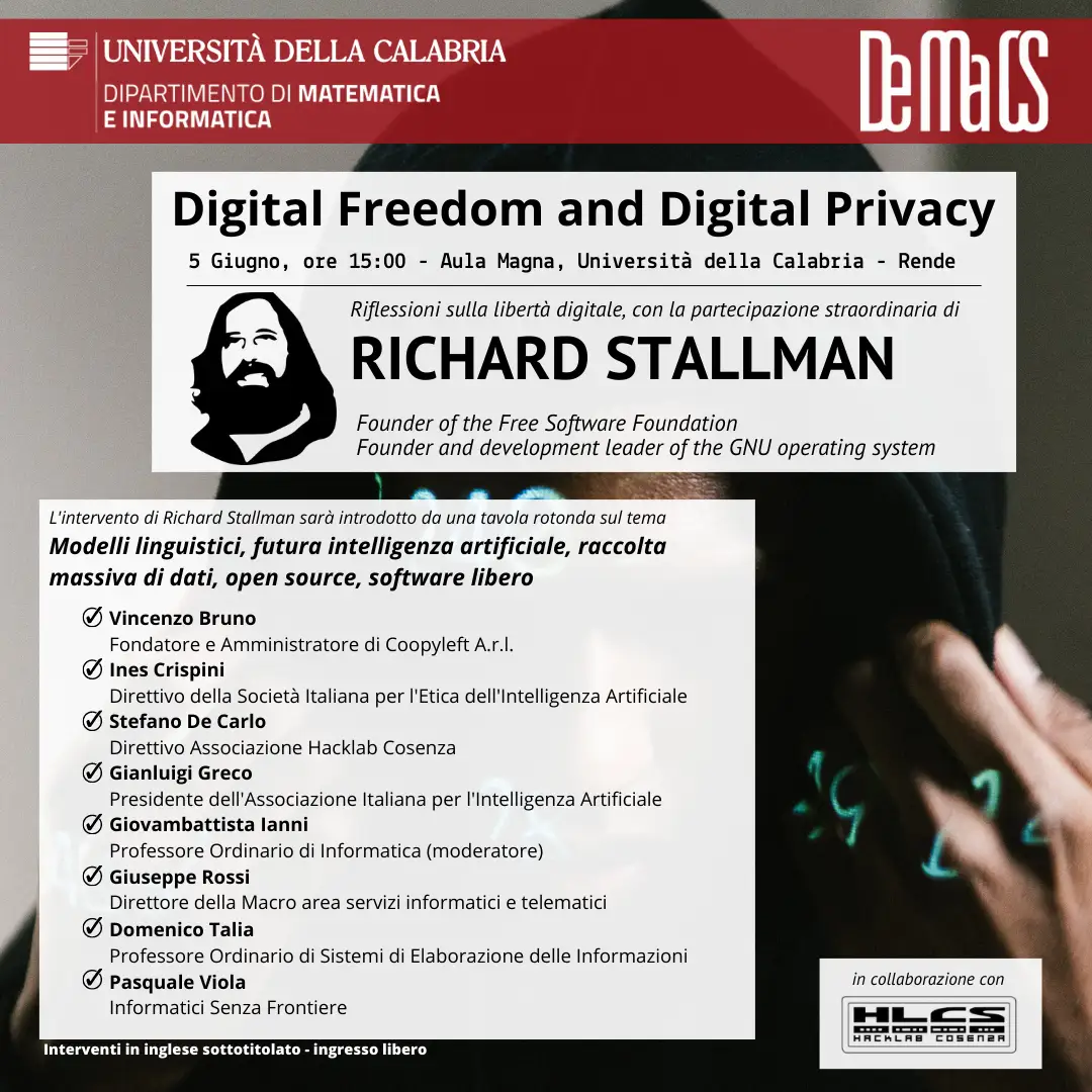 Seminario del 5 giugno 2023 - Richard Stallman - DeMaCS
