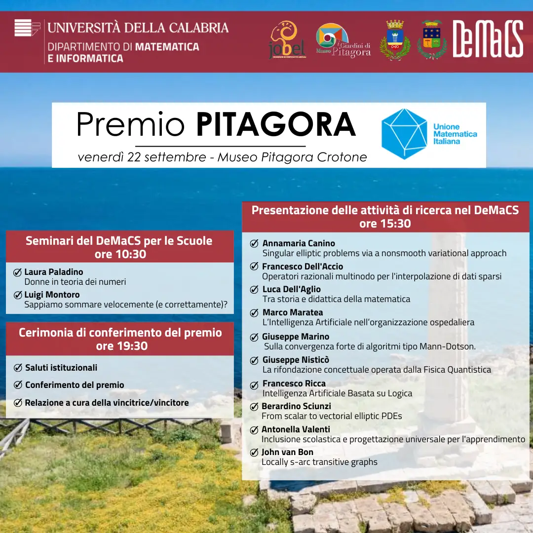 Programma della giornata -  22 settembre 2023 - conferimento Premio Pitagora 2023