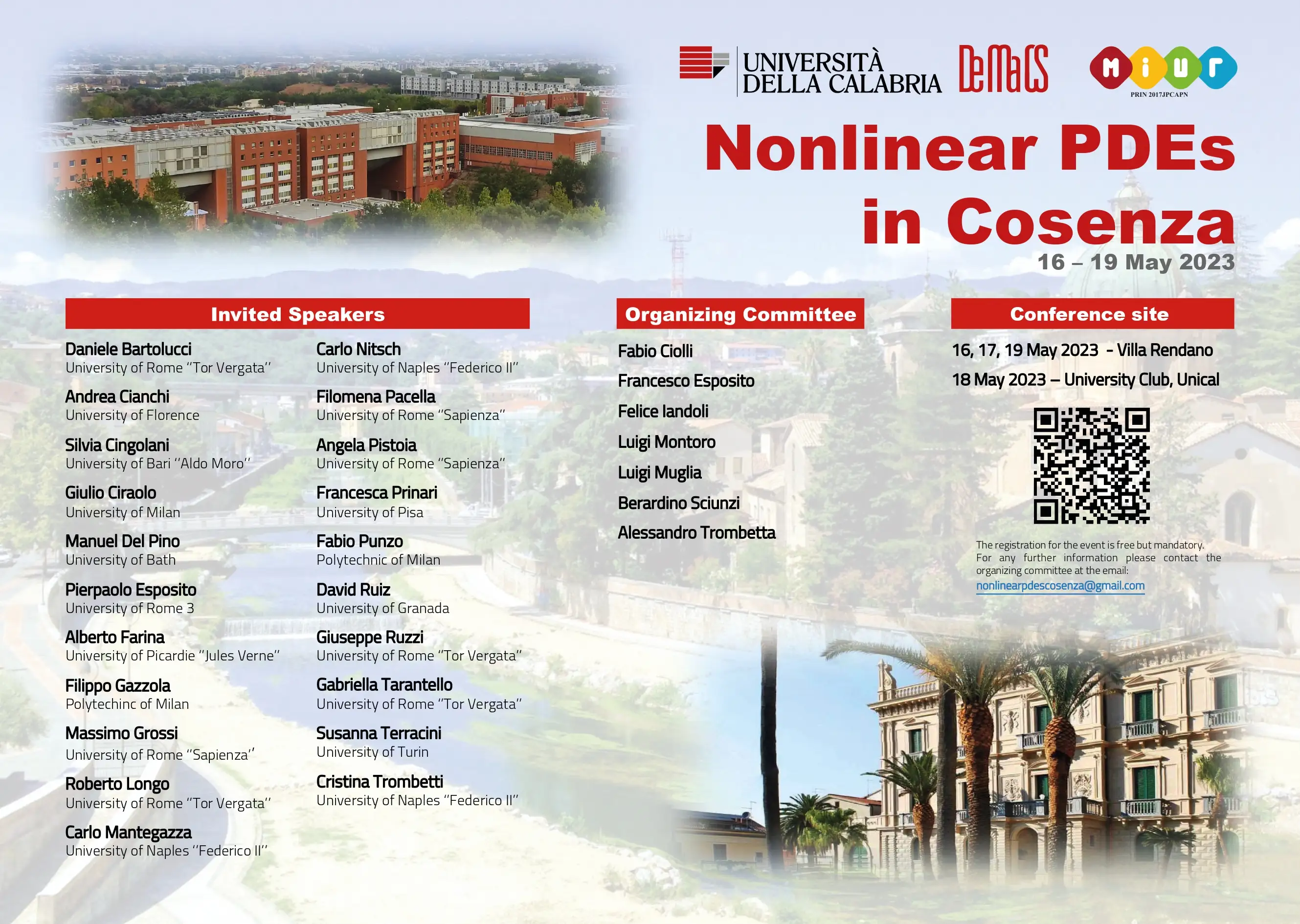 Convegno "Nonlinear PDEs in Cosenza" 16-19 may 2023 - DeMaCS
